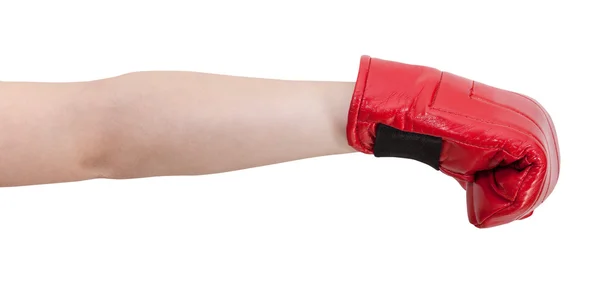 Hand gesture - child with boxing glove punches — Stock Photo, Image