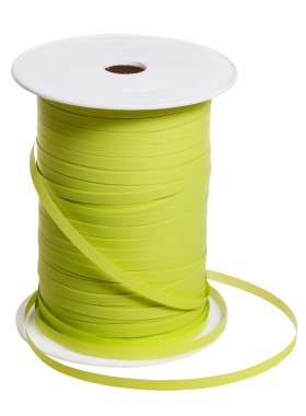 plastic reel with green packing tape isolated