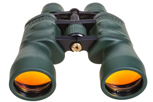 Green binoculars with yellow glasses isolated — 图库照片