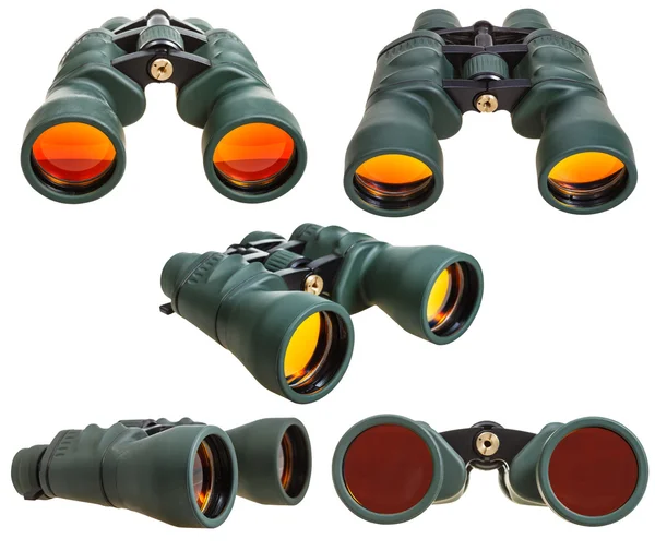 Set from green field binoculars isolated on white — Stok fotoğraf