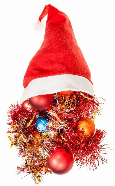 Vánoční ozdoby přelít červený klobouk santa — Stock fotografie