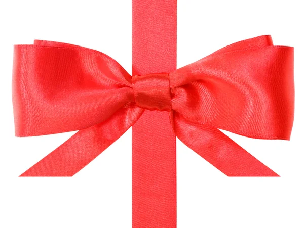 Real red bow with horizontal cut ends on ribbon — Stock Photo, Image