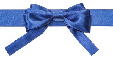real blue satin bow with square cut ends on ribbon clipart