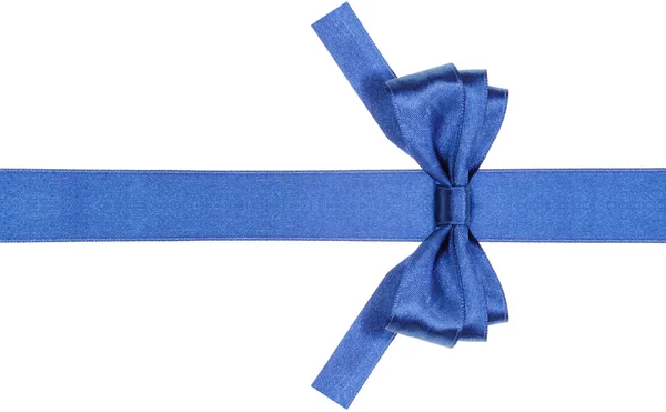 Symmetric blue bow with square cut ends on ribbon — Stock Photo, Image