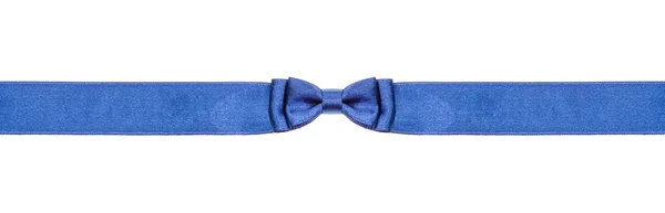 Symmetrical blue bow knot on narrow satin ribbon — Stock Photo, Image