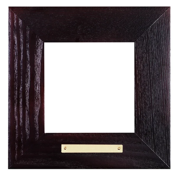 Square black wooden picture frame with brass plate — Stock fotografie