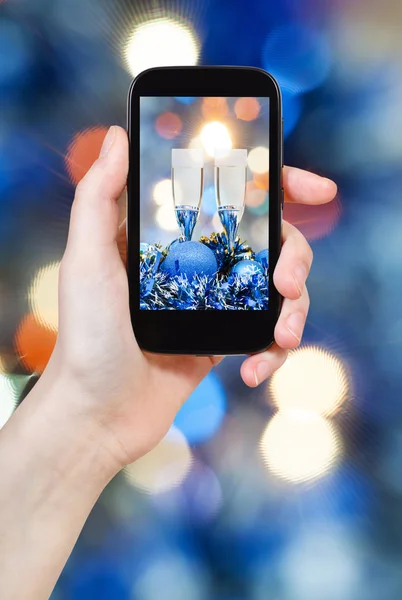 Photo Christmas still life on blue background — Stock Photo, Image