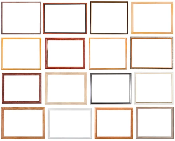 Set of 16 pcs narrow wooden picture frames — Stock Photo, Image