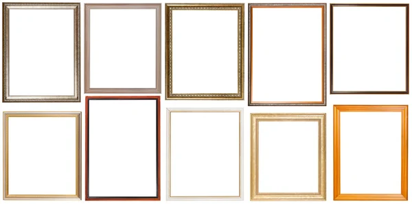 Set of 10 pcs vertical wooden picture frames — Stock Photo, Image