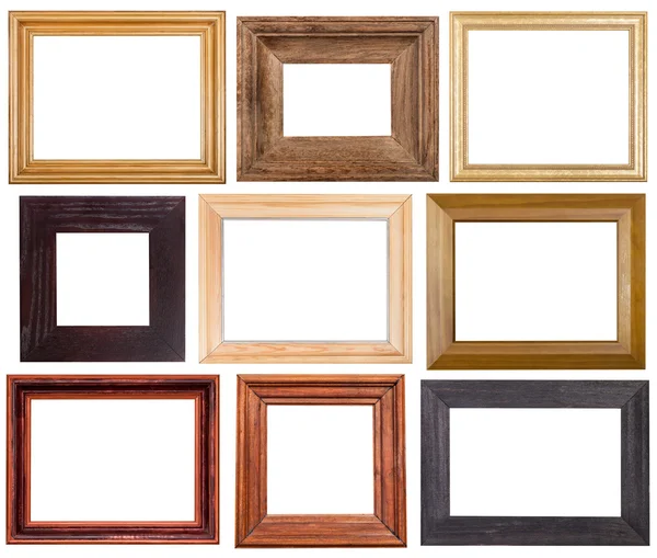 Set of 9 pcs wide wooden picture frames — Stock Photo, Image