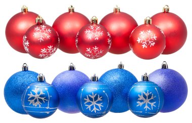 two lines of xmas blue and red balls isolated