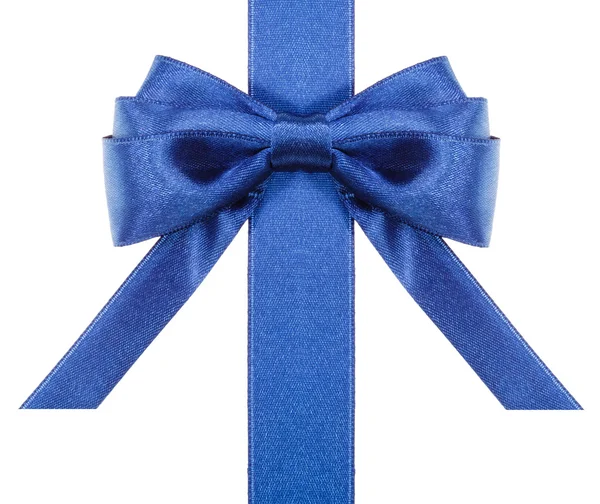 Laço azul com pontas de corte horizontais na fita — Fotografia de Stock