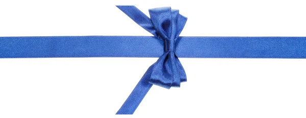 Real blue bow with vertically cut end on silk band — Stock Photo, Image