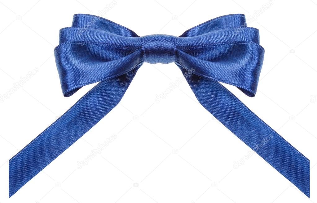 symmetrical blue bow with vertically cut ends