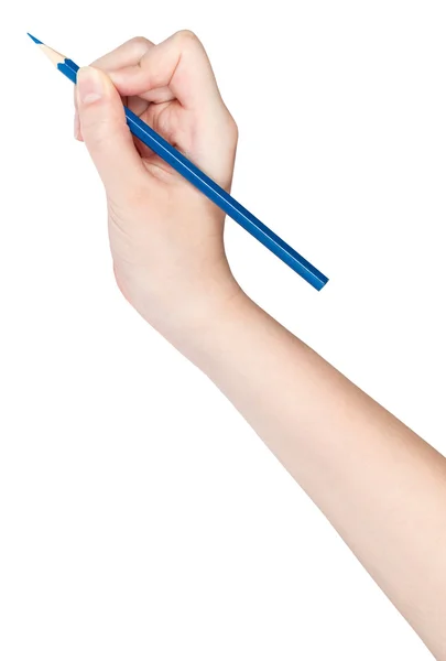 Hand drafts by blue pencil isolated on white — Stock Photo, Image