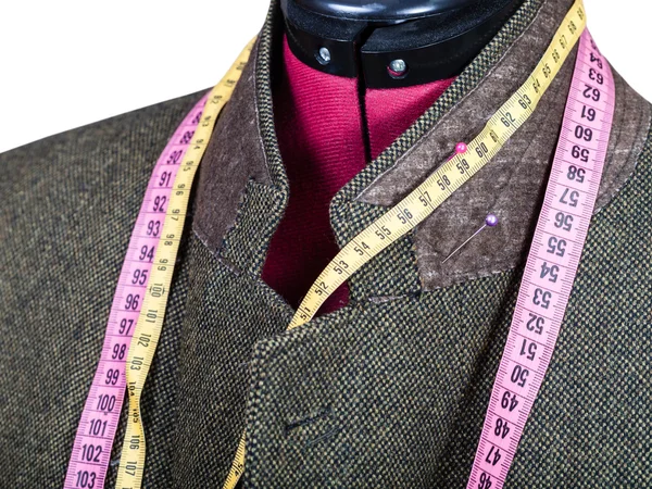 Tailoring of collar for tweed jacket on mannequin — Stock Photo, Image