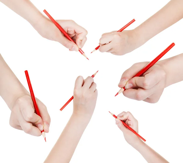 Set of hands draw by red pencil isolated — Stock Photo, Image