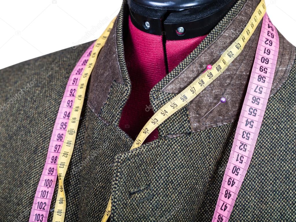 tailoring of collar for tweed jacket on mannequin