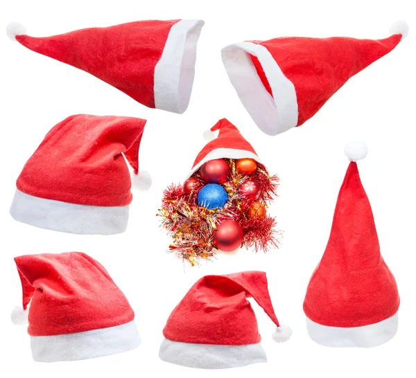 Set di cappello tradizionale rosso Babbo Natale isolato — Foto Stock