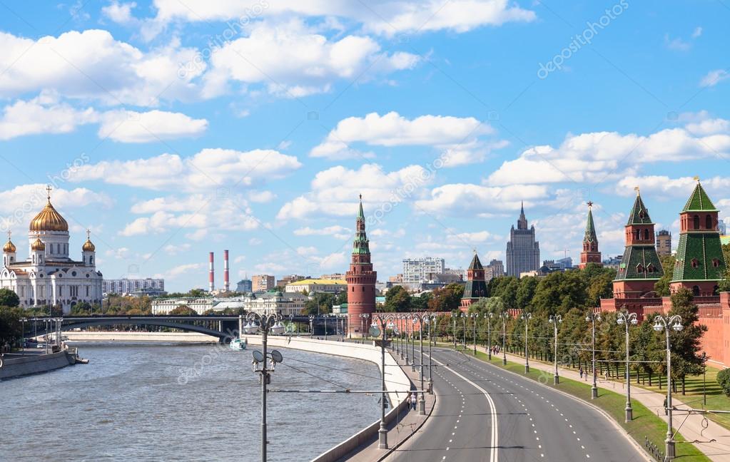 The Kremlin Embankment of Moskva River in summer