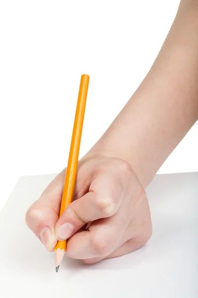 Hand schreibt mit einfachem Bleistift auf Papier — Stockfoto