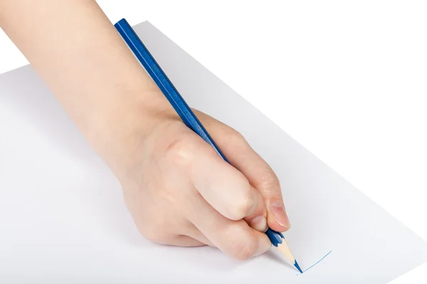 Handentwürfe mit blauem Bleistift auf Papier — Stockfoto