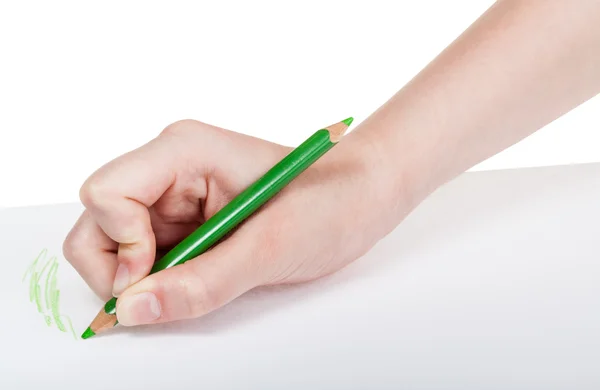 Pinturas a mano a lápiz verde sobre hoja de papel —  Fotos de Stock