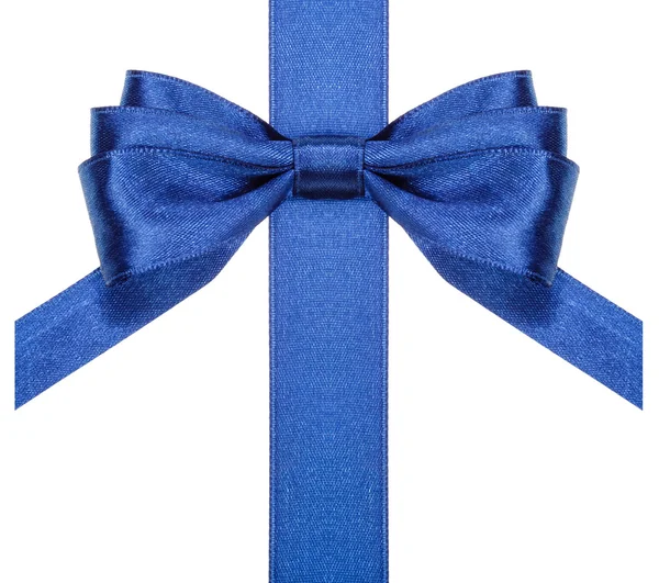 Blauwe boog met verticale eindigt op lint knippen close-up — Stockfoto