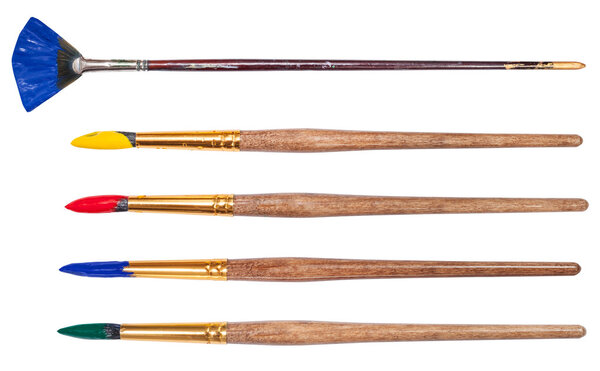 set of round art paintbrushes with painted tips