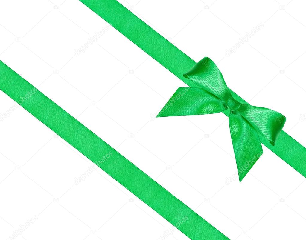 Big green bow knot on two diagonal silk ribbons — Stock Photo ...