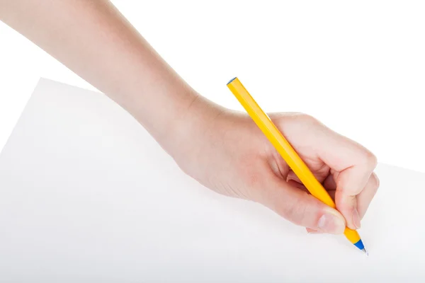 Hand concepten door blauwe pen op een vel papier — Stockfoto