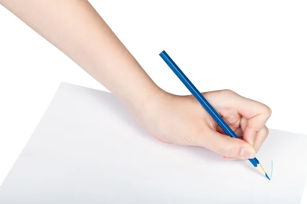 Handfarben mit blauem Bleistift auf Papier — Stockfoto