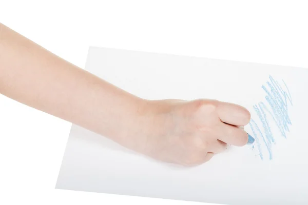 Hand draws by blue dry pastel on sheet of paper — Stock Photo, Image