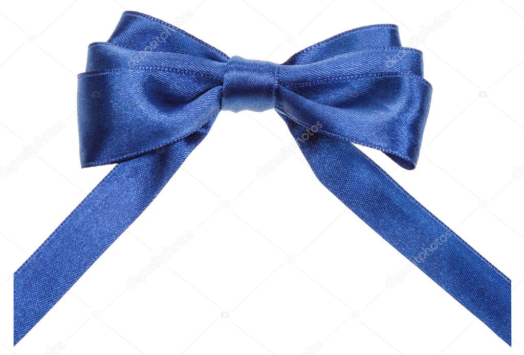 real blue ribbon bow with vertically cut ends
