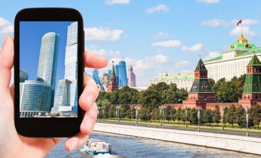 picture of Moscow City towers on smartphone