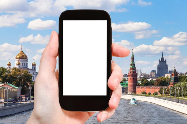 Smartphone with cut out screen and Moscow — Stok fotoğraf