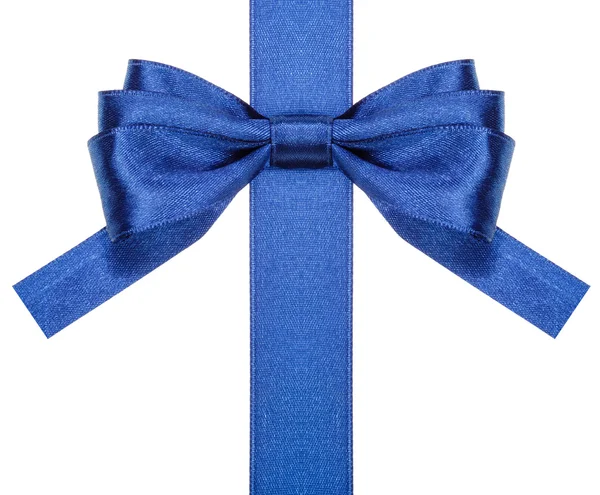 Laço azul com pontas de corte quadradas na fita vertical — Fotografia de Stock