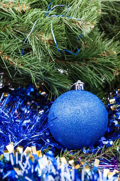 Blue Christmas bauble, tinsel, Xmas tree 6 — Stock Photo, Image