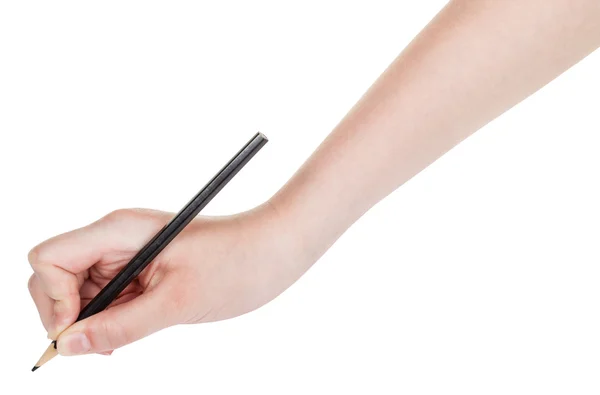 Hand drar vid trä svart penna isolerade Stockbild