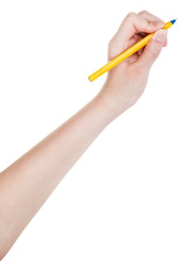 Mavi Kalem üzerinde beyaz izole tarafından el çizer