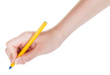 Mavi Kalem üzerinde beyaz izole tarafından el yazma