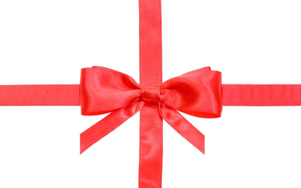 Real red bow with vertically cuts on intersection — Stock Photo, Image