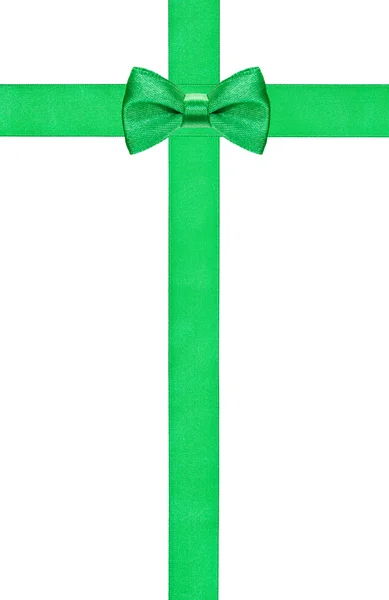 Yeşil yay düğüm iki ipek şeritler geçiş — Stok fotoğraf