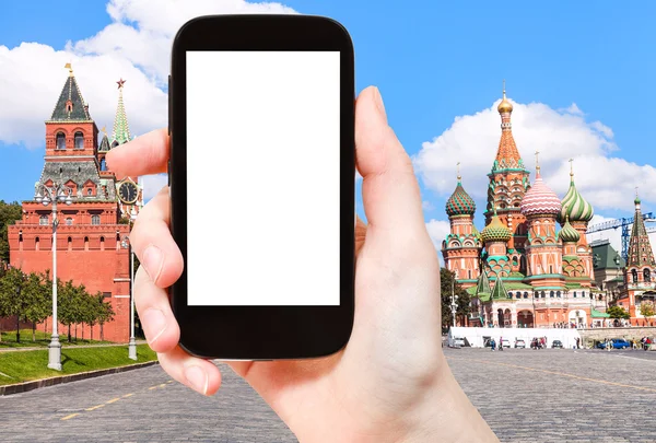 Smartphone e descida Vasilevsky em Moscou — Fotografia de Stock