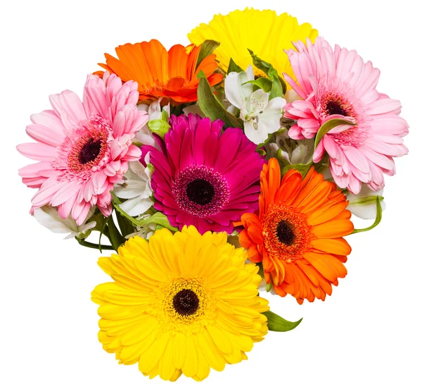 Ansicht von oben Strauß mit Gerbera-Blumen isoliert — Stockfoto