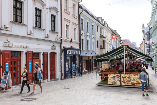 People walk on Michalska street in Bratislava — Stok fotoğraf