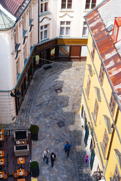 Above view of Michalska street with cafe and shops — стокове фото