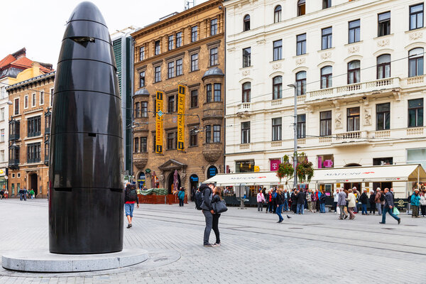 people on Freedom square (namesti Svobody) in Brno