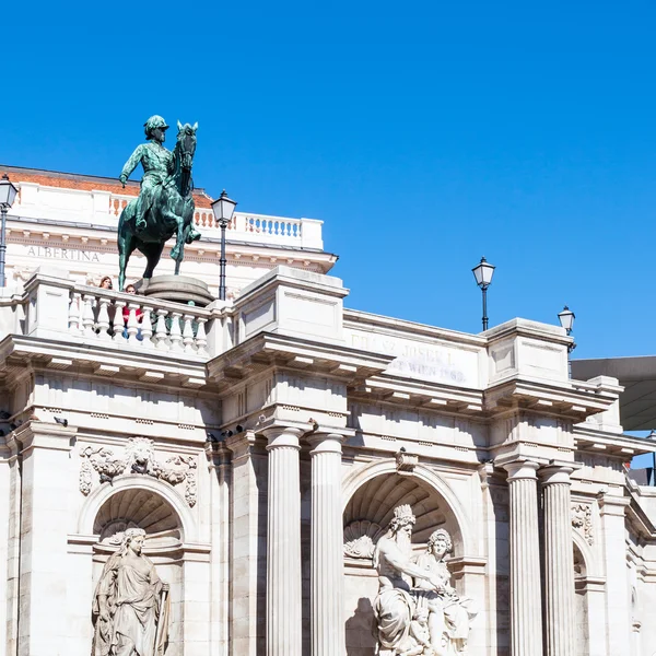 Statue of Franz Joseph I and Albertina Museum — Stok fotoğraf