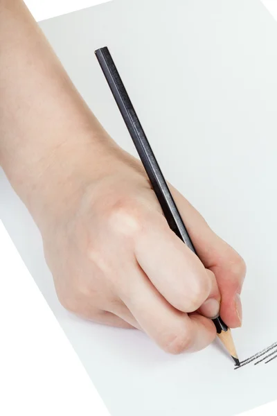 用黑色铅笔在纸上的手草稿 — 图库照片